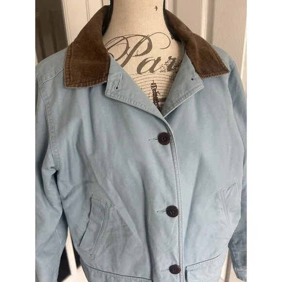 Vintage LL Bean Baby Blue Quilted Lined Barn Chore Coat Canvas Field Jacket M - Picture 8 of 11
